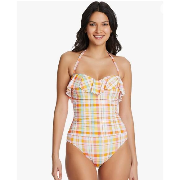 Bleu Rod Beattie Other - Bleu Rod Beattie Hip to Be Square Shirred Ruffle Bandeau One Piece Swimsuit 12